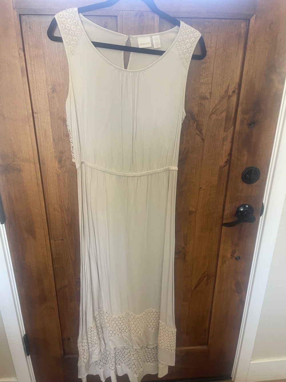 Chico's Cream Lace-Trim Sleeveless High-Low Maxi Dress